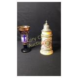 Ruby Red Religious Glass, German Beer Stein