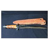 12 1/4” Knife Wood Handle Leather Sheath