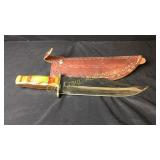 10 1/4" Knife w Leather Sheath Multi Colored