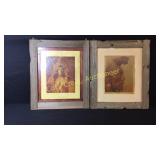 2 Barn Wood Framed Indian Bear Bull Blackfoot &