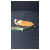 5 3/4" Rounded Knife With Gut Hook Leather Sheath