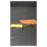 5 3/8" Knife With Wood Handle, Leather Sheath