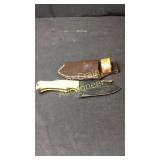 5" Knife Wood Handle Gut Hook Leather Sheath
