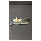 4 1/2" Knife Black Handle With Leather Sheath