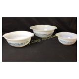 3 Piece Glasbake Milk Glass Mixing Bowls
