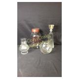 Rose Etched Bowl, Clear Chimney, Vinegar Jar,