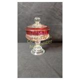 7 1/4" Compote With Lid King Crown Ruby Flash