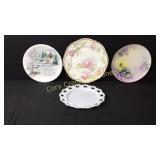 3. Decorative Plates, 1 Milk Glass Plate