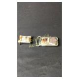 2 Belt Buckle White Brass 7 Stones Bronze Ends,