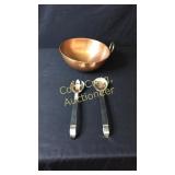Copper Bowl, Silverplate Salad Fork And Spoon set