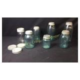 6 Blue Ball Jars Zinc Lids With White Insert