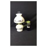 Currier & Ives Milk Glass Oil Lamp w/ Oil