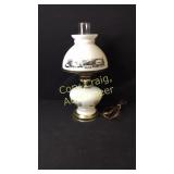 Currier & Ives Milk Glass Oil Lamp
