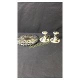 Silver Plate and Silver Candle Holders