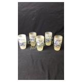 5 Frosted Currier & Ives Glasses