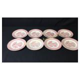 8 Pink Currier & Ives Salad Plates