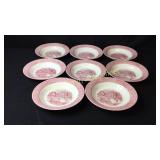 8 Pink Currier & Ives Soup Bowls