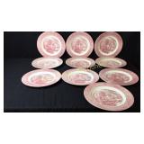10 Pink Currier & Ives Dinner Plates