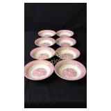 8 Pink Currier & Ives Sauce Dishes