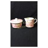 Pink Currier & Ives Creamer & Lidded Sugar bowl