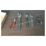 Pliers, (3) cresent wrenches, C-Clamp