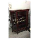 Mahogany Curved Glass Cabinet W/ Wood Shelves