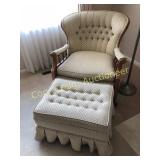 Wing back living room chair with ottoman