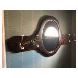 Country pine wall mirror with (4) brass coat/hat h