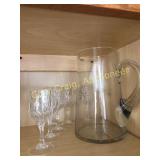 Crystal pitcher with (6) crystal stem glasses