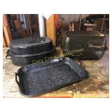 (2) Granite roasters and pan