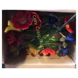 Assortment of glass flowers