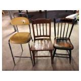 1950’s stool and (2) antique kitchen chairs