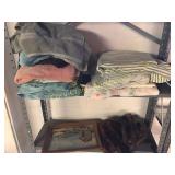 Towels, linens, old quilt and mason jars