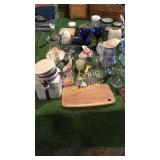 Assorted Glass Wear, Porcelain, Tin, Canister,