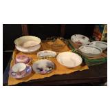 Hand Painted Plates, Bowls, Footed Glass Bowl