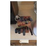 Assorted Knifes, Sharpener, Wood Block
