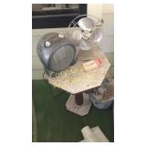 Wood Table, Metal Fan, Heat Fan