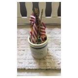 Small Stone Ware Jug With Small American Flags