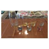 (6) Colored Clear Glasses, Old Ball Jar
