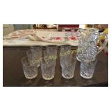 Cut Glass Pitcher and (11) Tumblers