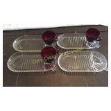 (3) Ruby Red Cups With Snack Plates