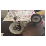 Apple Clock, Oil Lamp, Crystal Bowl, Norman