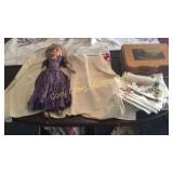 Vintage Doll, Jewelry Box, Table Cloths
