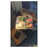 Marble Top End Table With Misc