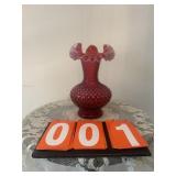 Fenton Cranberry Hobnail Ruffled Vase 10 1/2