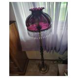Floor Lamp w/ Fenton Hand Painted Shade / Prisms