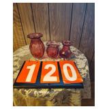 (3) Cranberry Vases 7"