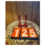 (2) Cranberry Pilgram Vases 8"