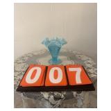 Fenton Blue Opalescent Ruffled Top Vase 5"