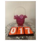 Cranberry Basket with Glass Handle 11 1/2"
